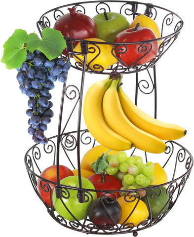 Simple Houseware 2-tier bronze fruit basket, front view, ideal for organized fruit display