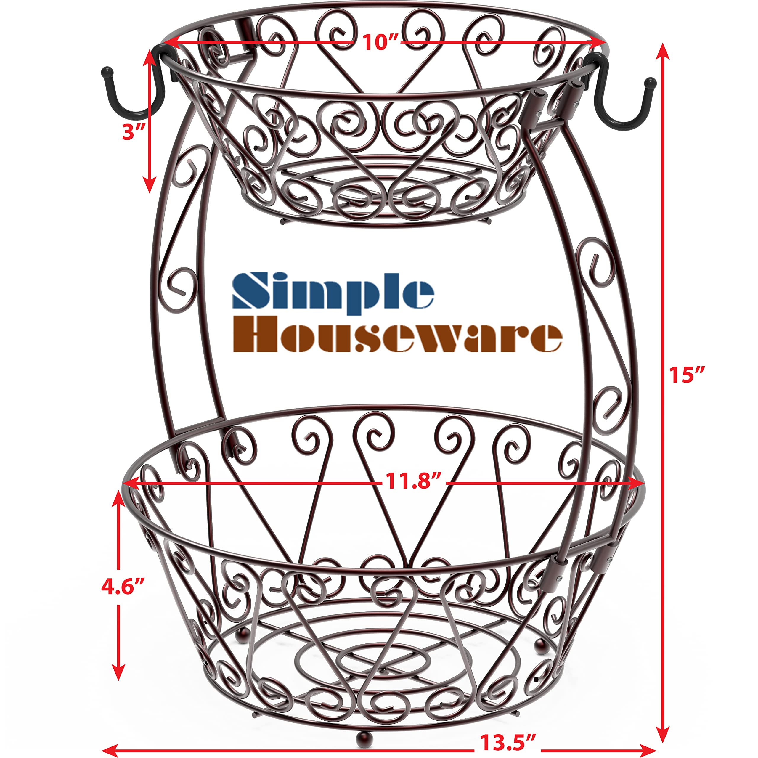 Simple Houseware 2-tier bronze fruit basket, side view, space-saving countertop storage
