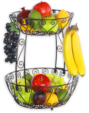 Simple Houseware 2-tier bronze fruit basket, top view, easy access to fruit