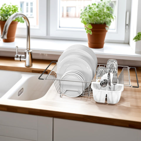 Simple Houseware 21-inch wide drying rack fits countertops for extra drying space.