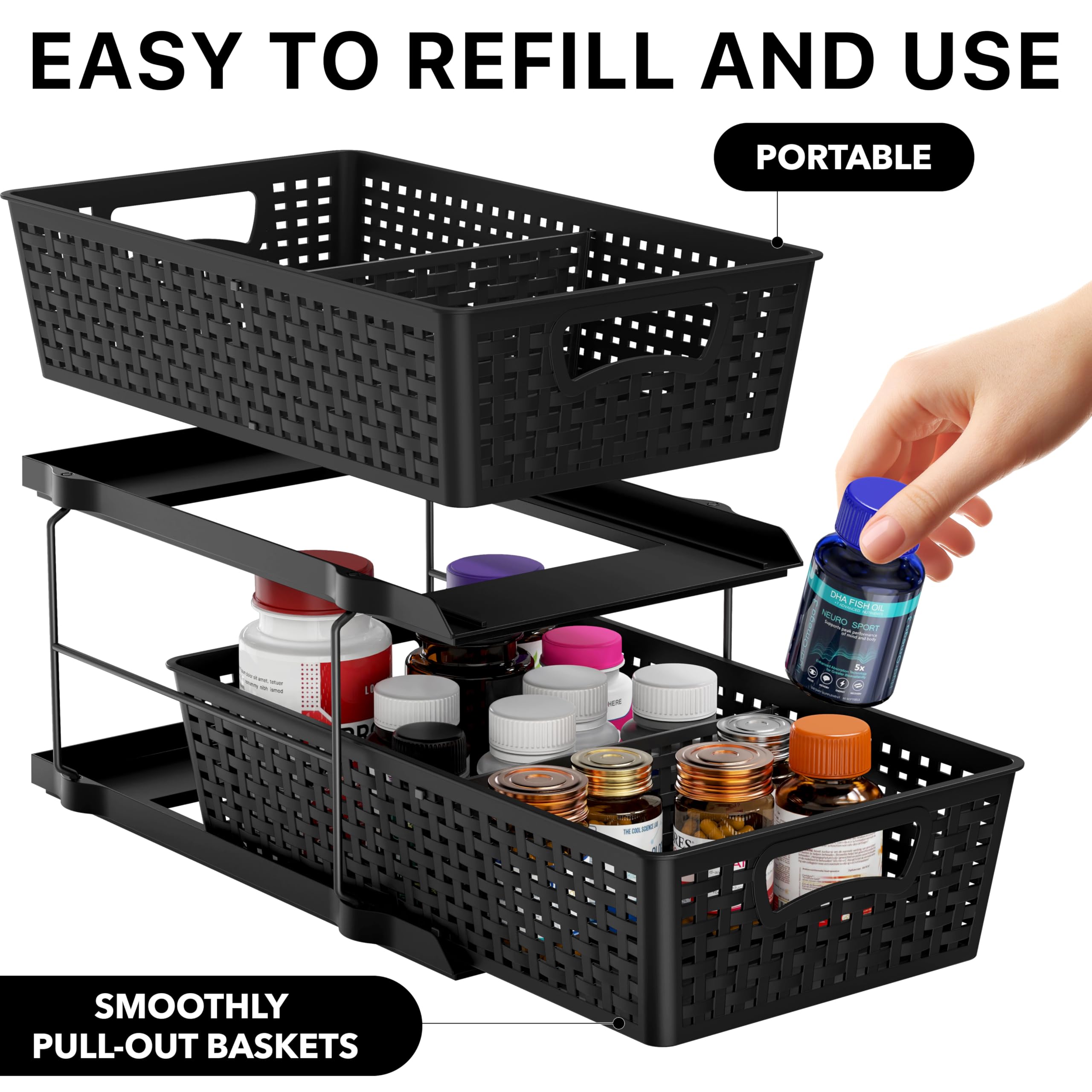 Simple Houseware adjustable divider helps tailor compartments for cosmetics and medicines.