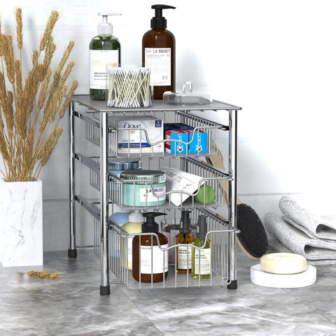 Simple Houseware chrome drawer details highlight dimensions and space efficiency