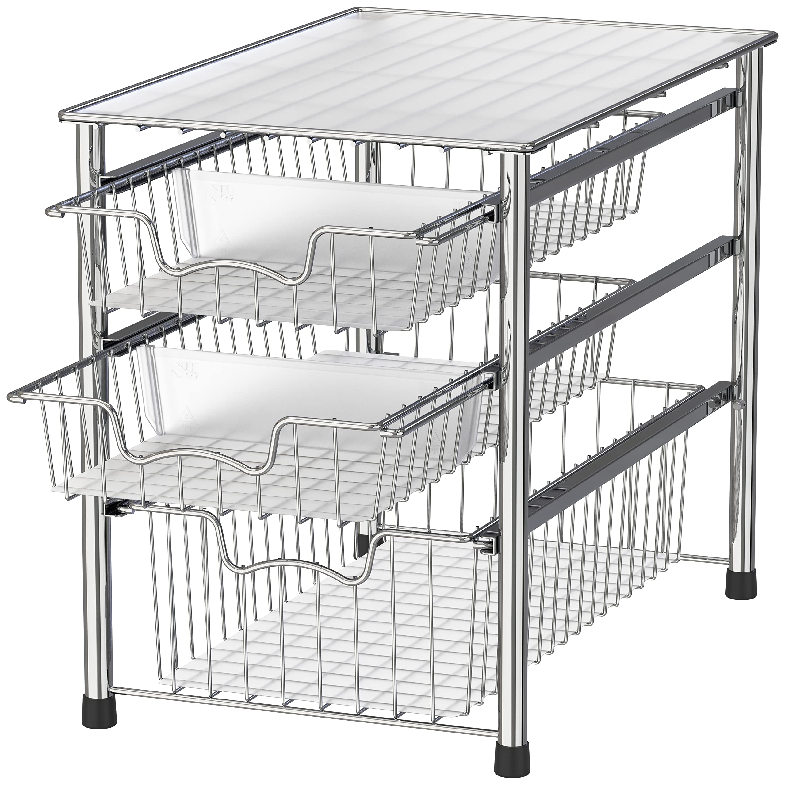 Simple Houseware chrome front view shows accessible three-tier drawers