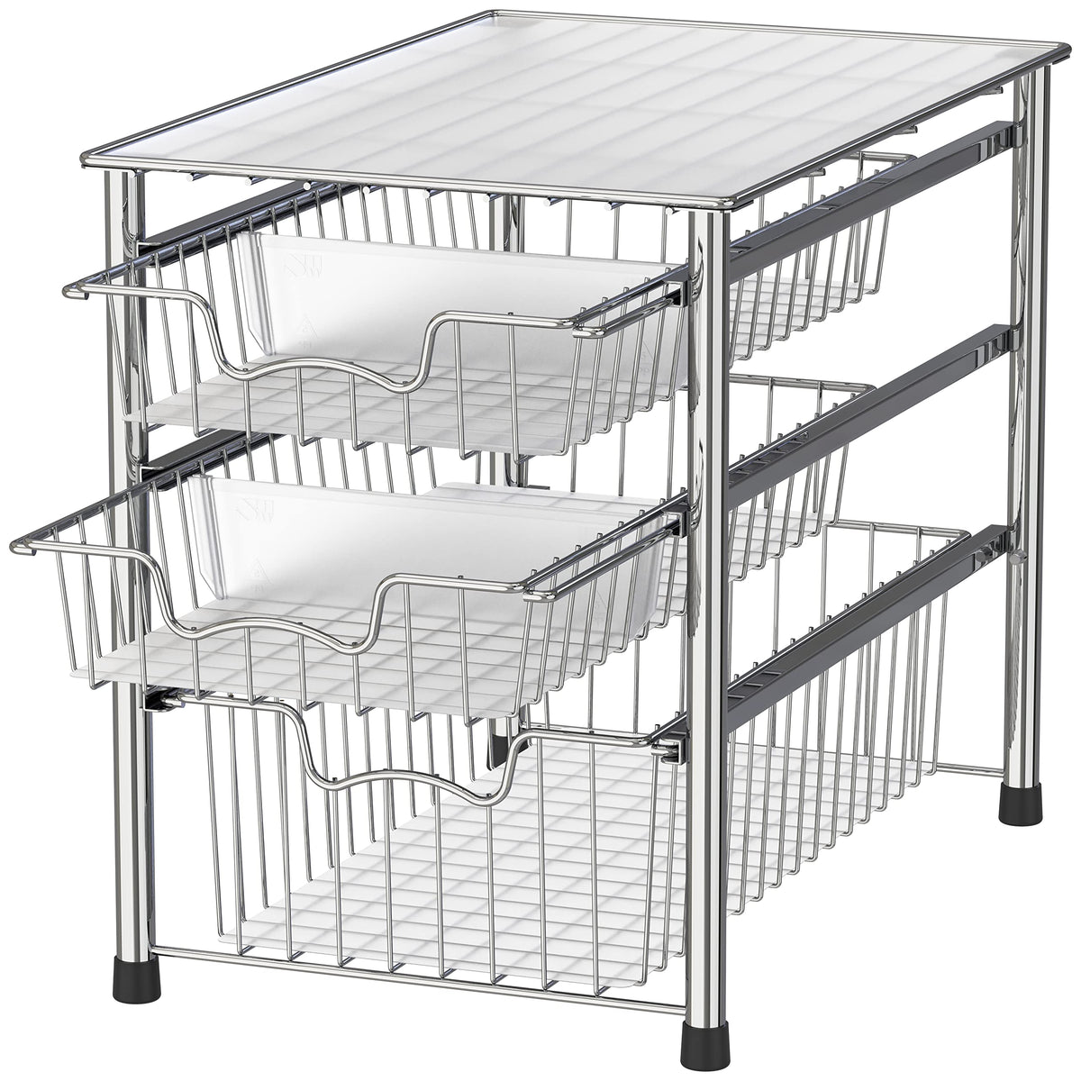 Simple Houseware chrome front view shows accessible three-tier drawers