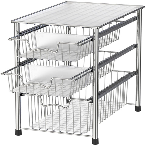 Simple Houseware chrome front view shows accessible three-tier drawers