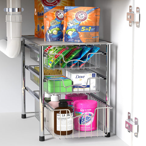 Simple Houseware chrome side view demonstrates slim footprint for tight spaces