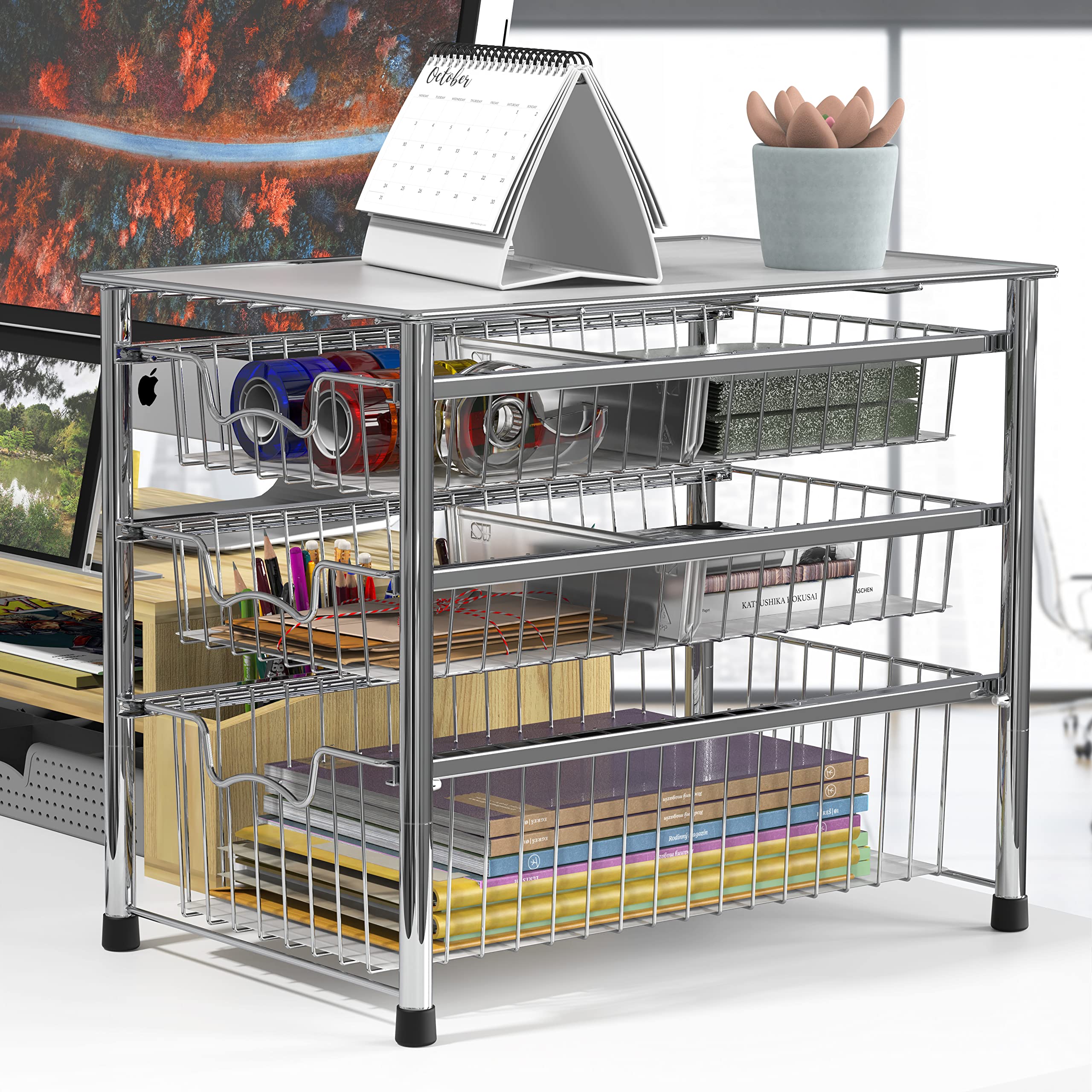 Simple Houseware chrome stack-two-sets demonstration for expanded storage
