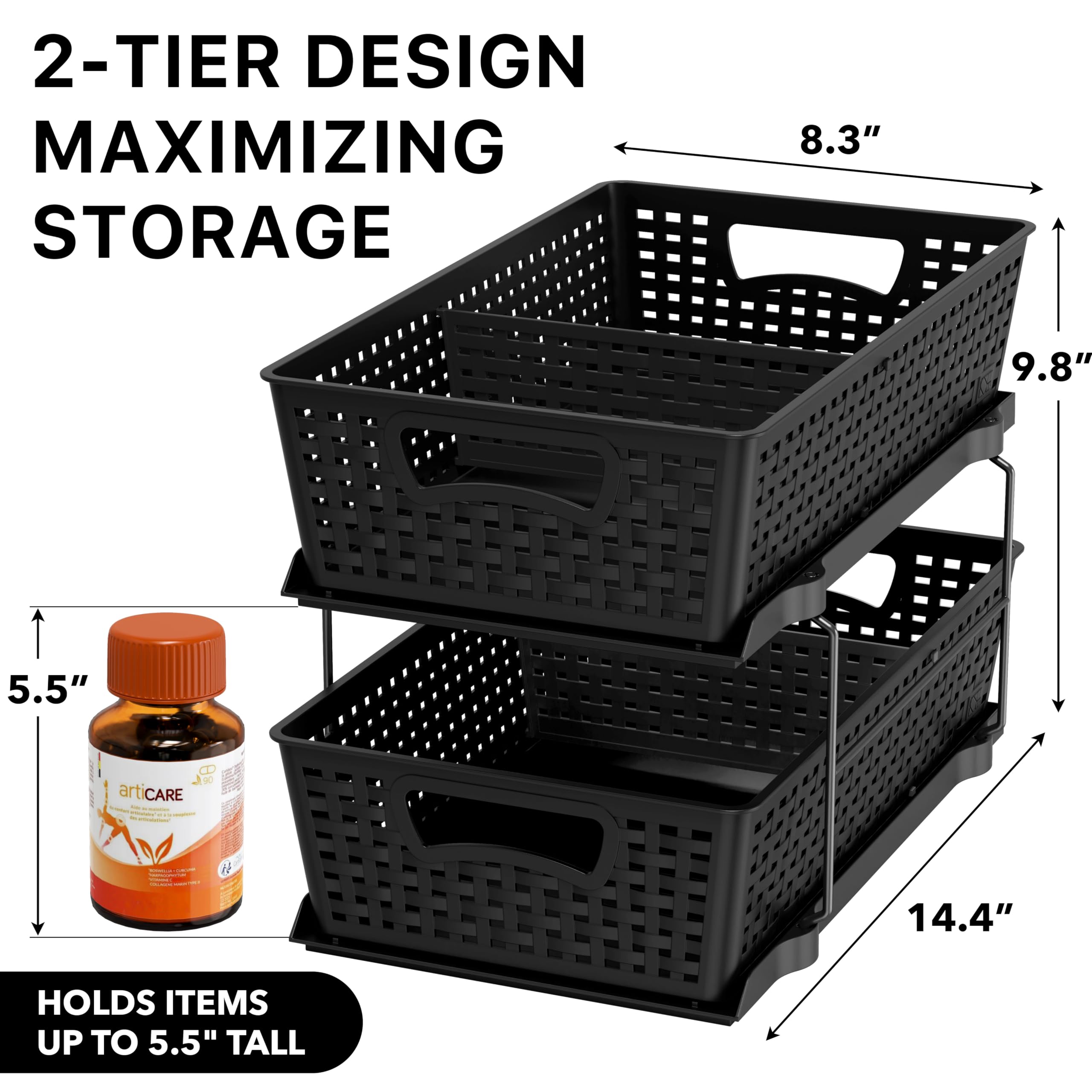 Simple Houseware bathroom organizer tray with removable baskets for refilling toiletries.