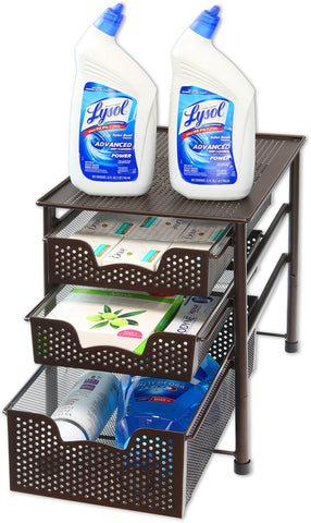 Simple Houseware bronze storage basket for kitchen and bathroom organization.
