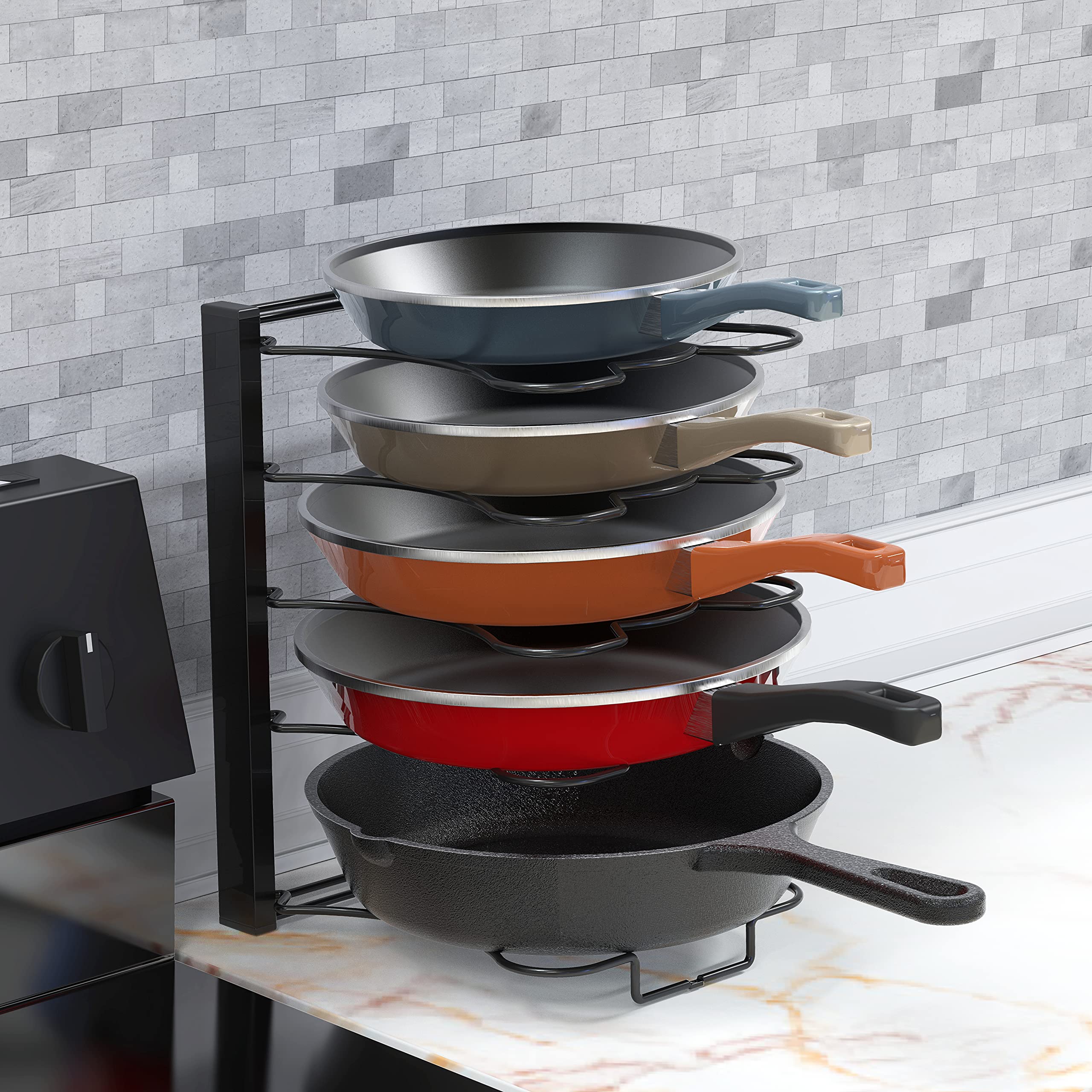 Ideal for keeping cast iron skillets stable and easy to reach.