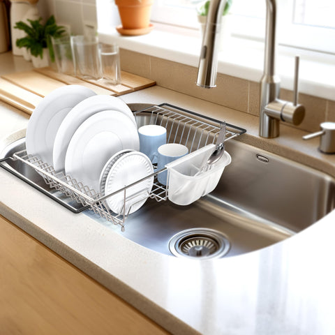 Simple Houseware chrome dish drainer basket provides durable, rust-resistant drying capacity.