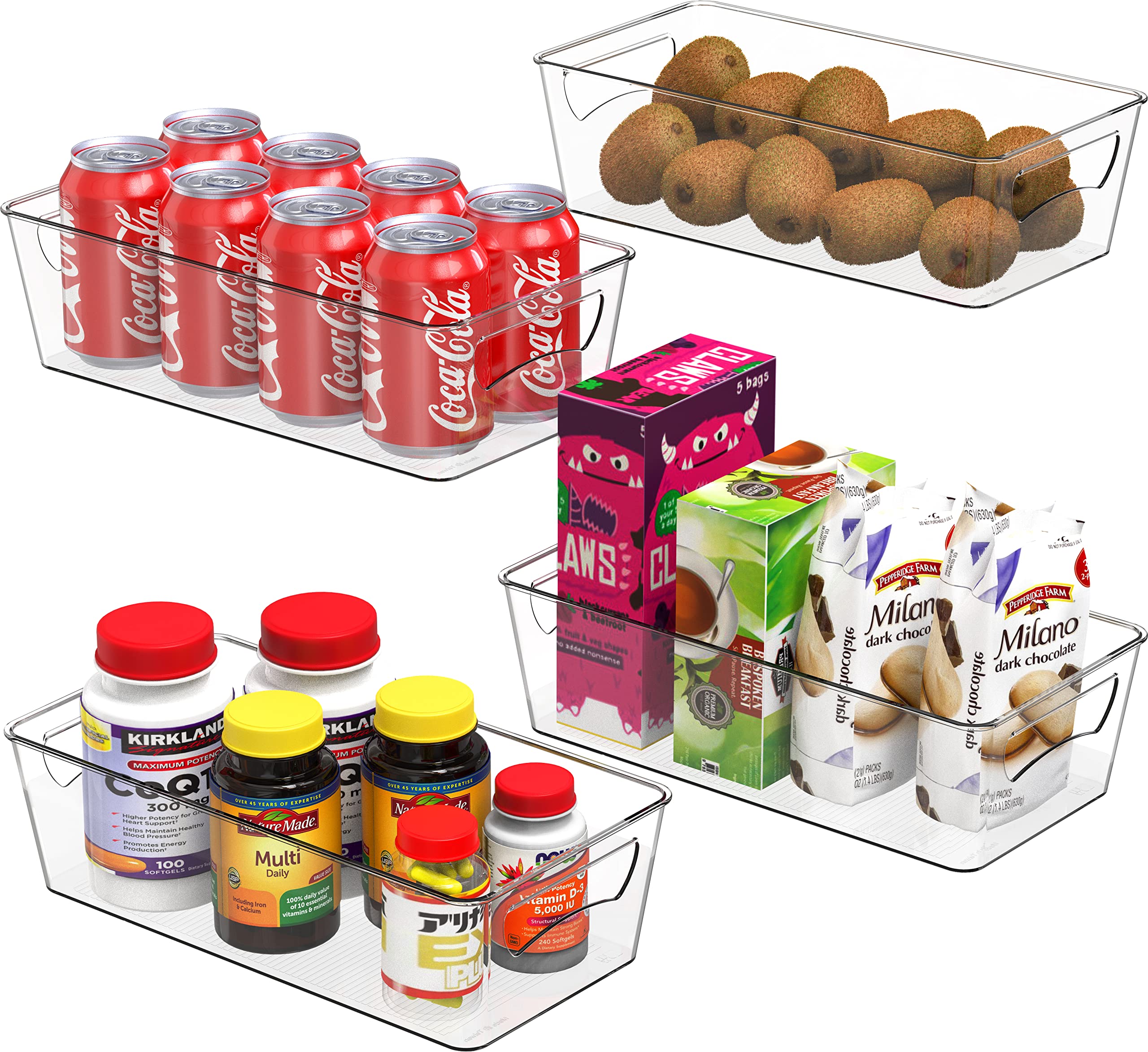 Simple Houseware clear storage bin in freezer view for easy organization.