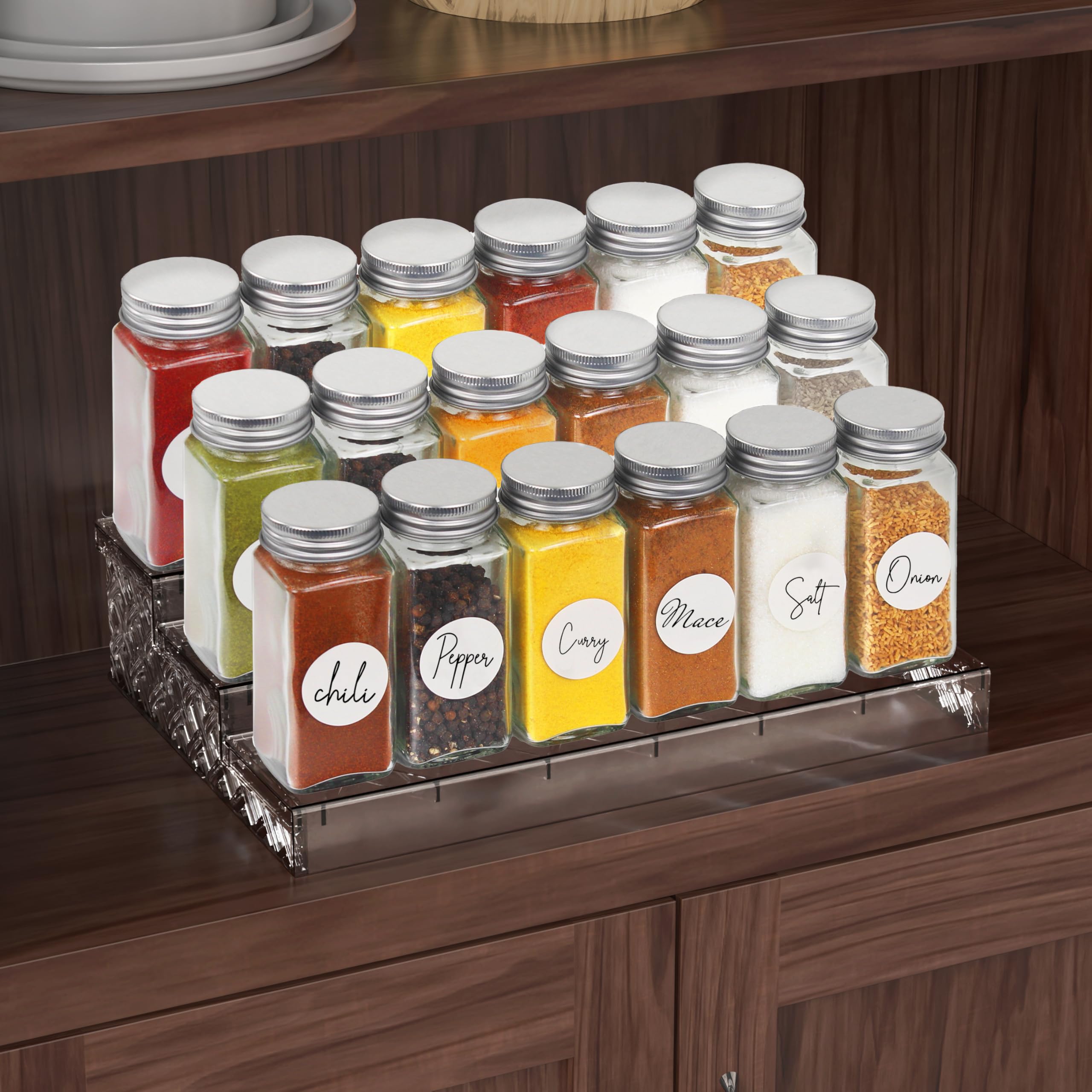 Simple Houseware compact square bottle dimensions fit neatly in cabinets.