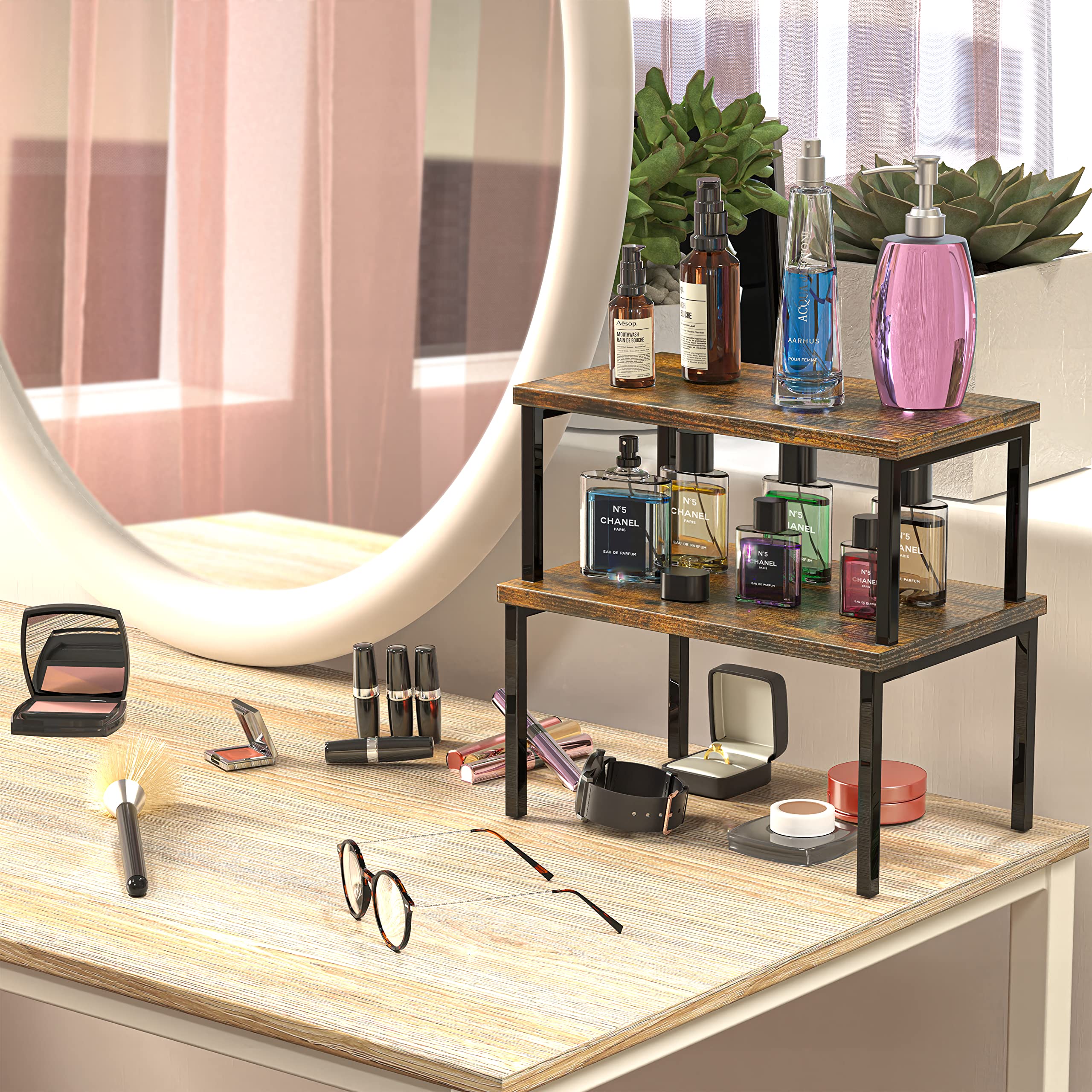 Simple Houseware dish and cup organizer reduces clutter and improves visibility.
