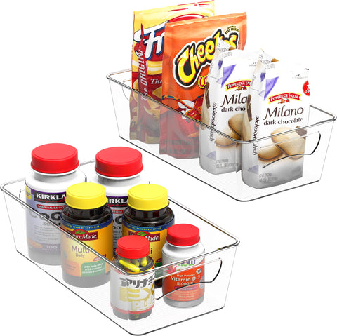 Simple Houseware freezer organizer bin clear 12x6 showing crystal-clear visibility for easy stocking.