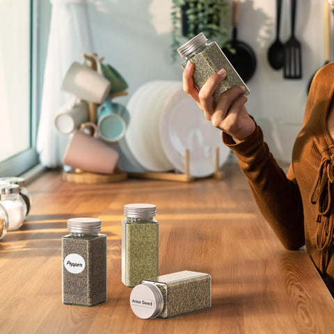 Simple Houseware spice jars promote an organized kitchen routine.