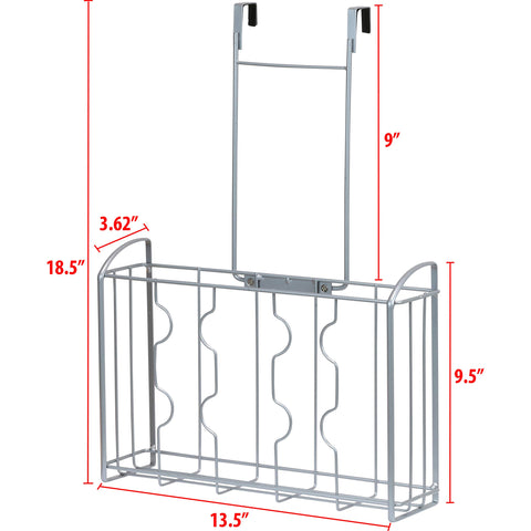Simple Houseware silver organizer, side view, fits over a cabinet door for clutter-free shelves.