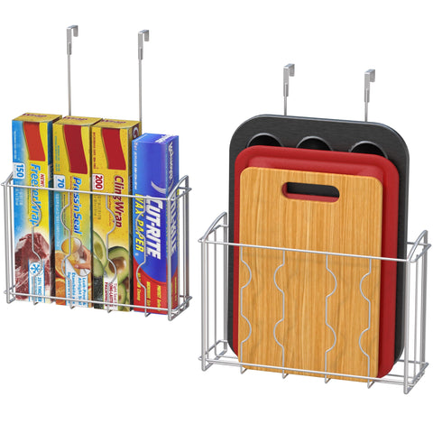 Simple Houseware over-the-cabinet door organizer in silver for kitchen sheet storage