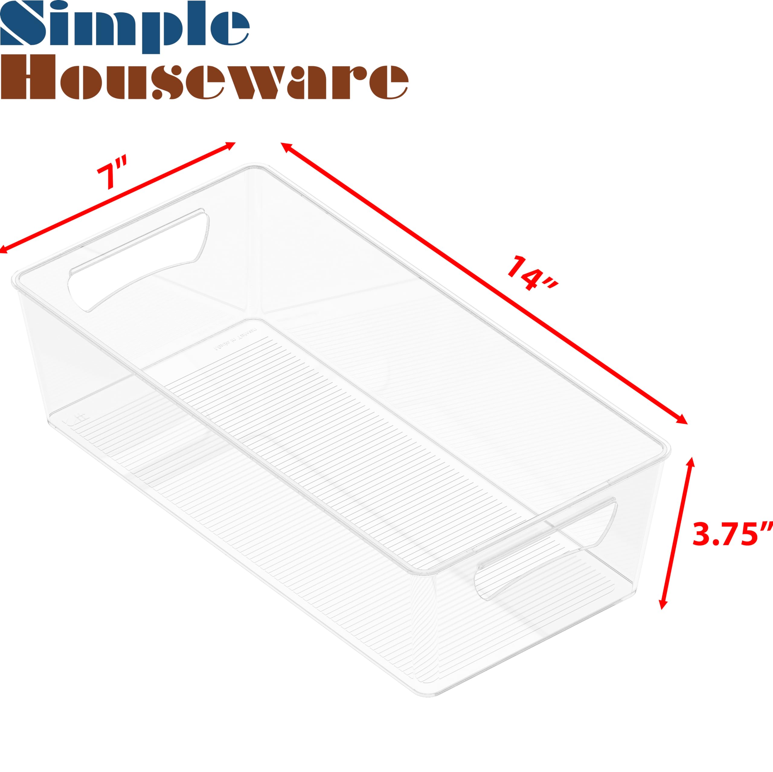 Simple Houseware crystal-clear bin on fridge shelf for organized storage.