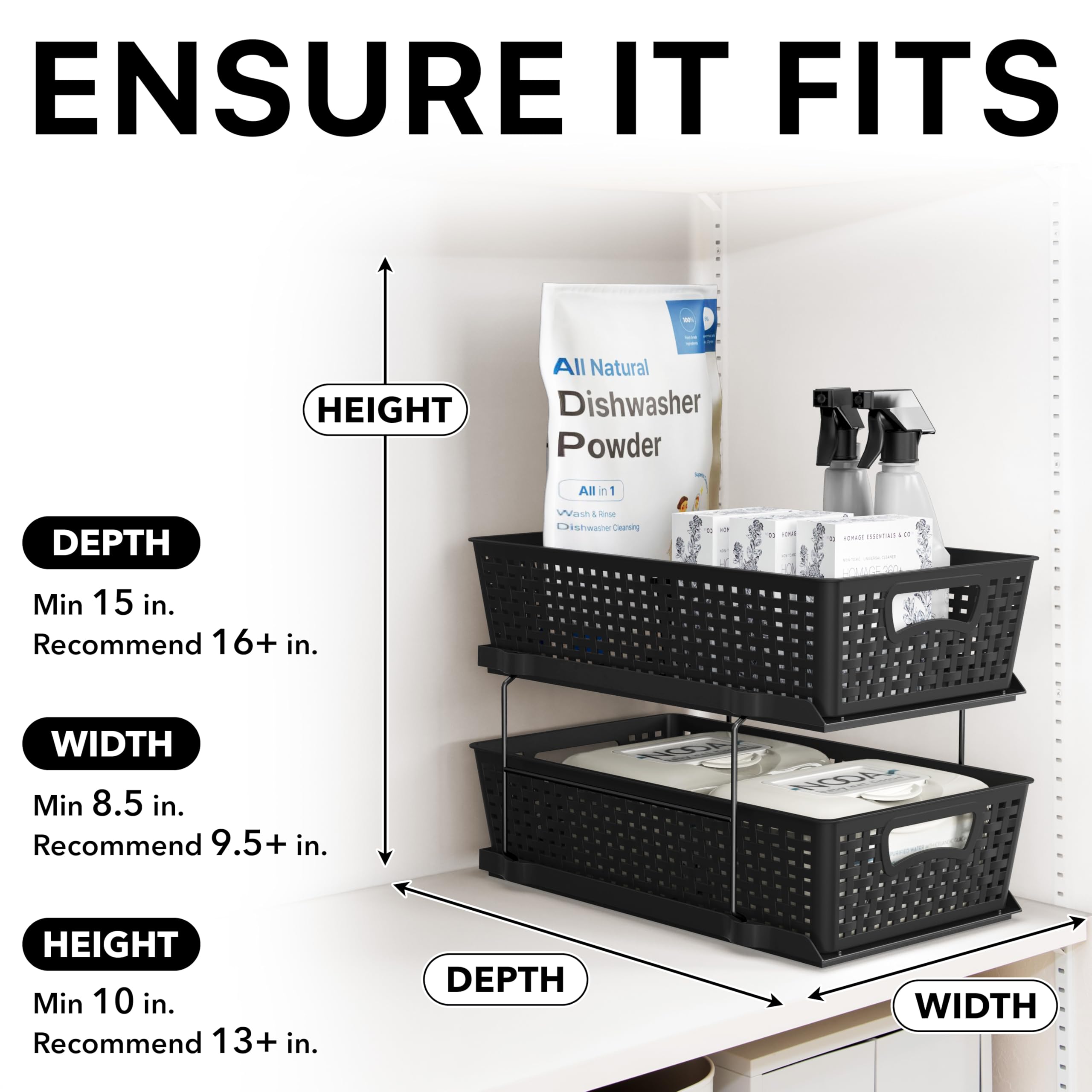 Simple Houseware portable baskets lift out for refilling or standalone use.
