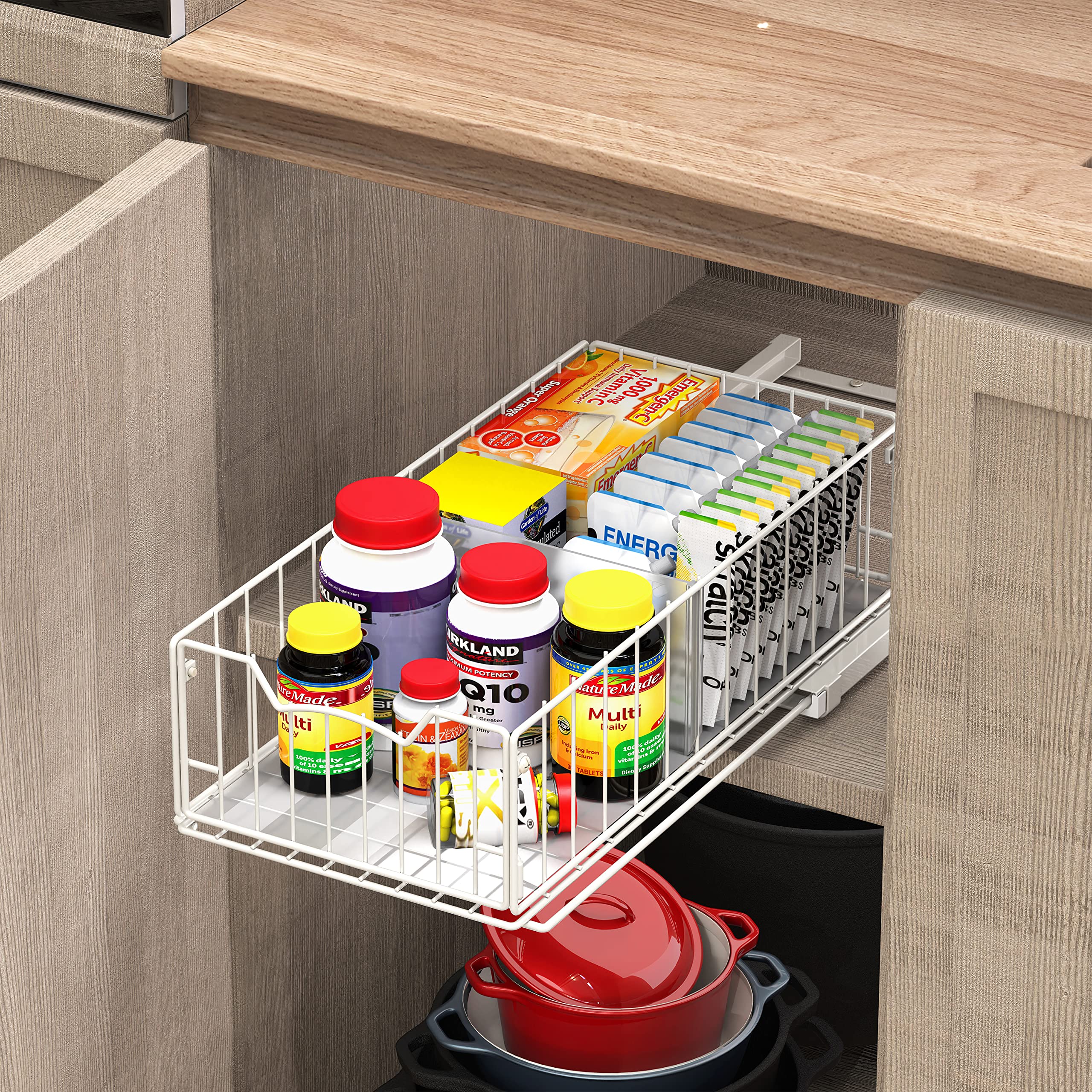 Simple Houseware cabinet-storage solution blends with white decor.