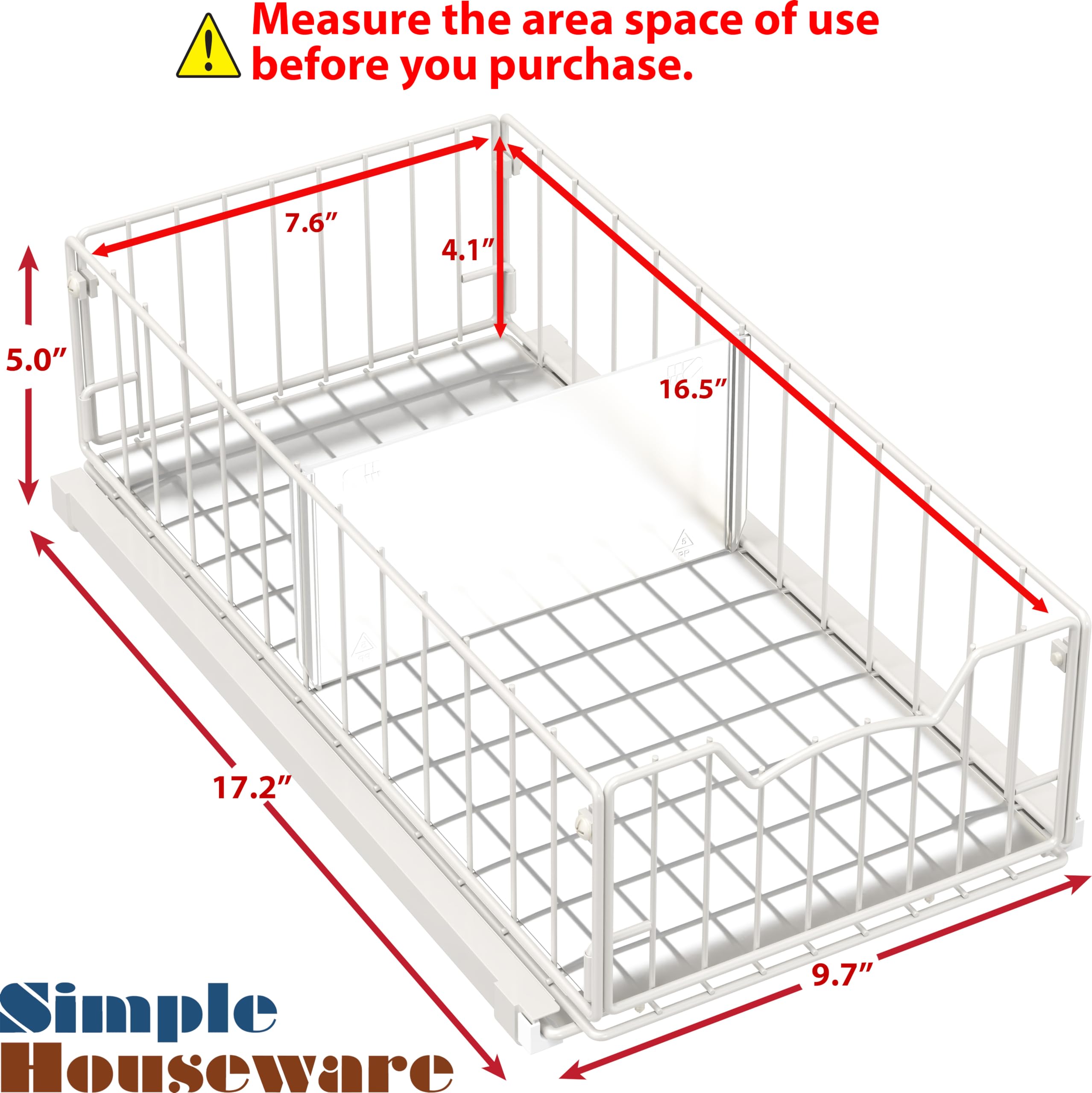 Simple Houseware wheel system enables smooth, quiet pulling in deep cabinets.