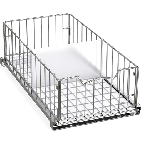 Simple Houseware pull-out cabinet sliding basket in chrome improves accessibility under cabinets.