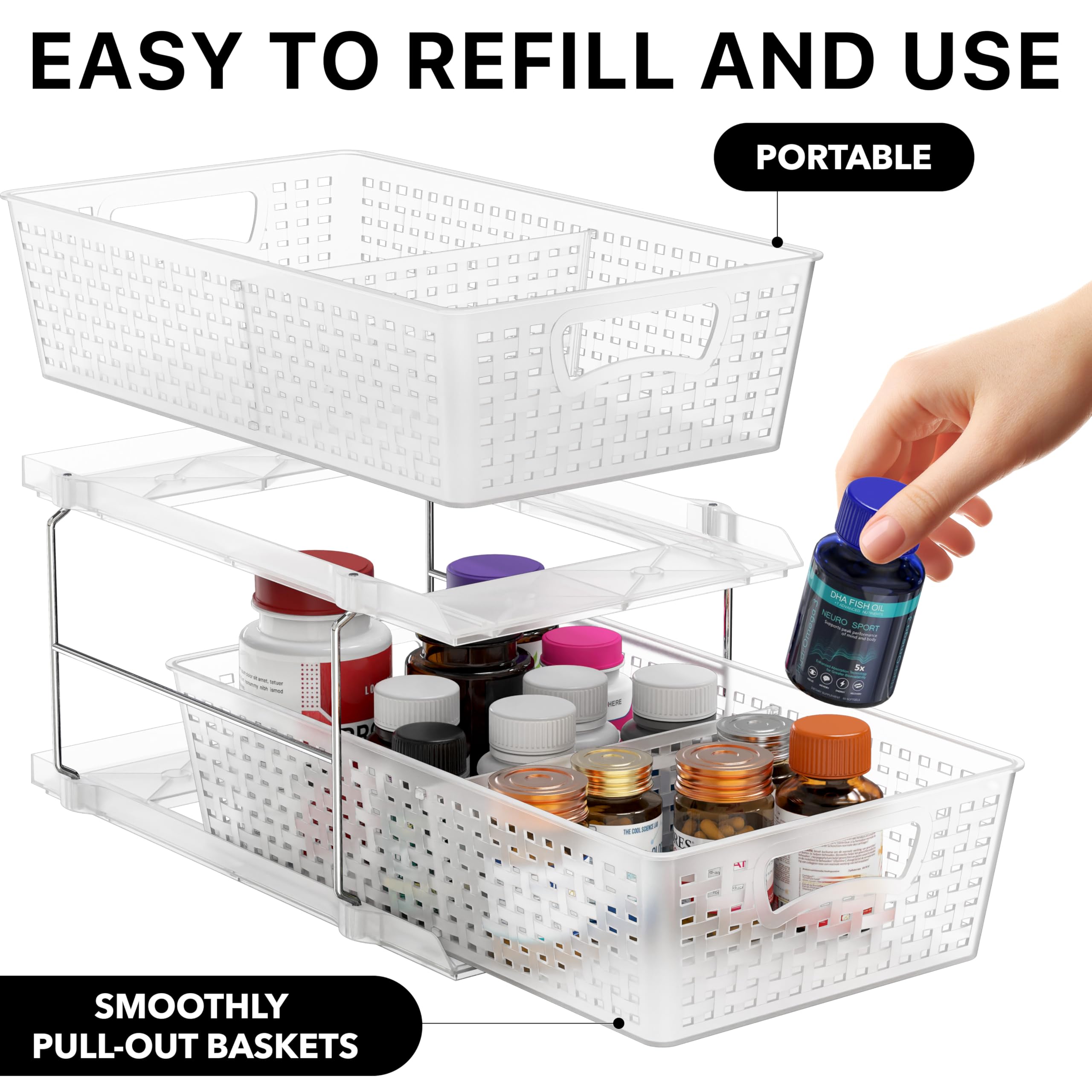Simple Houseware sliding basket for easy access in tight bathrooms.