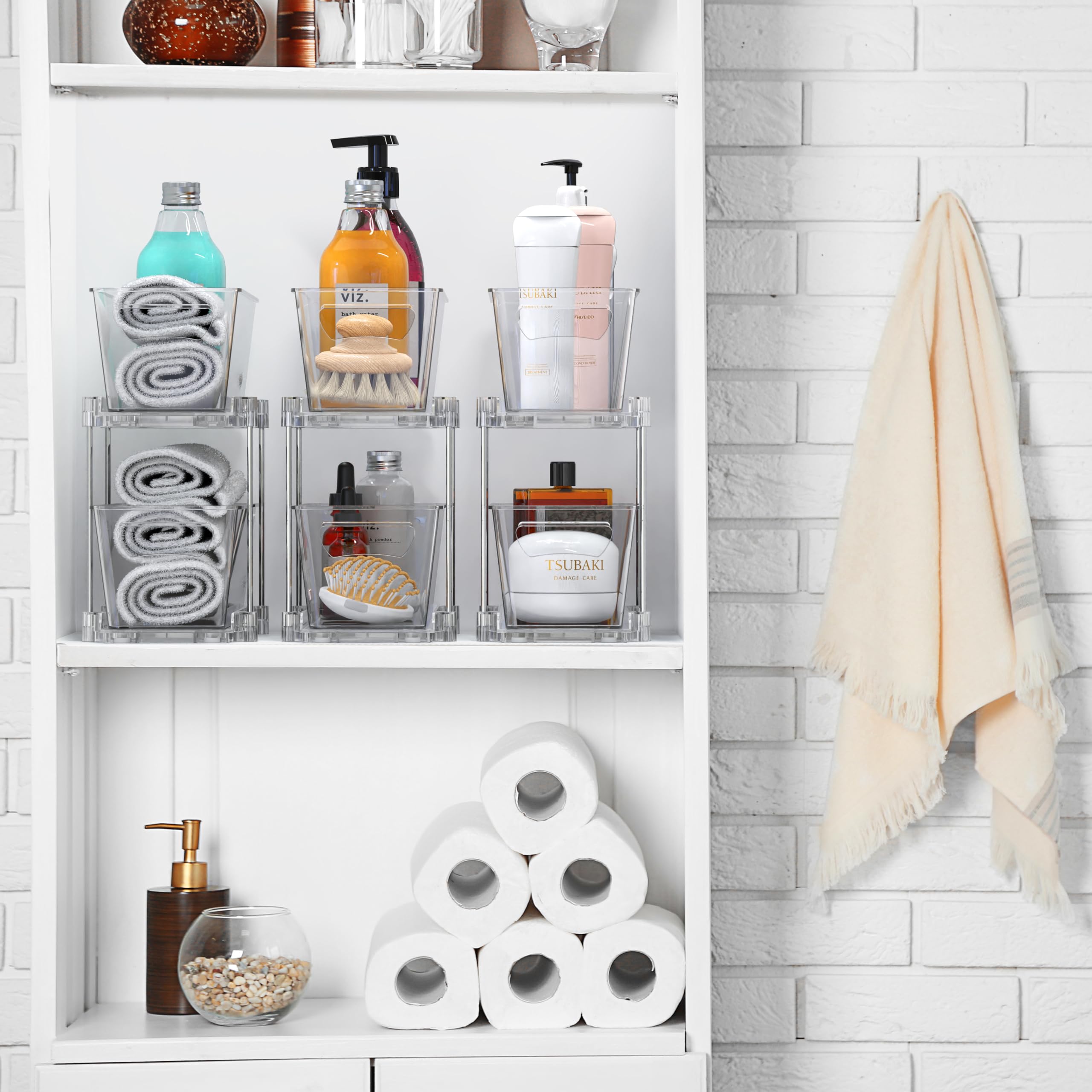 Simple Houseware sliding ribbed basket design for easy access in tight spaces.