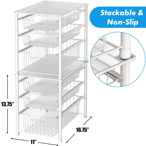Simple Houseware stackable baskets maximize cabinet space for pantry items.