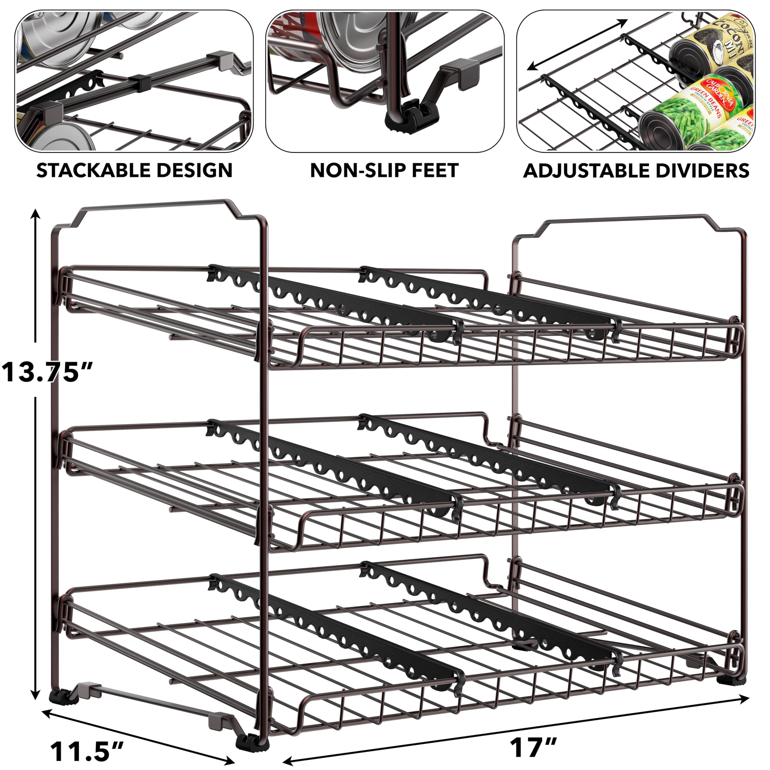Simple Houseware stackable can organizer rack rolling forward design keeps cans visible and accessible
