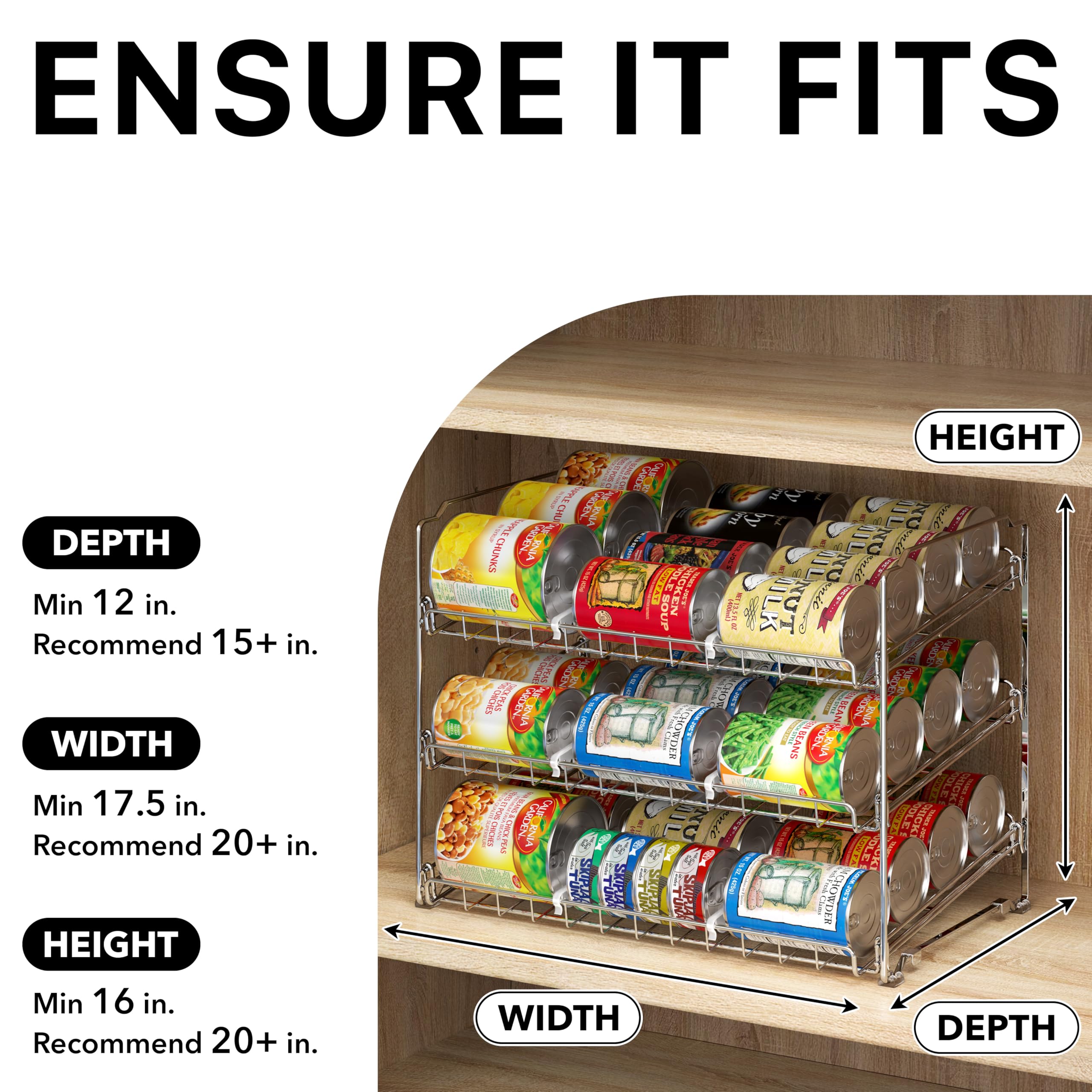 Simple Houseware freestanding design fits pantry, cabinet, or countertop.