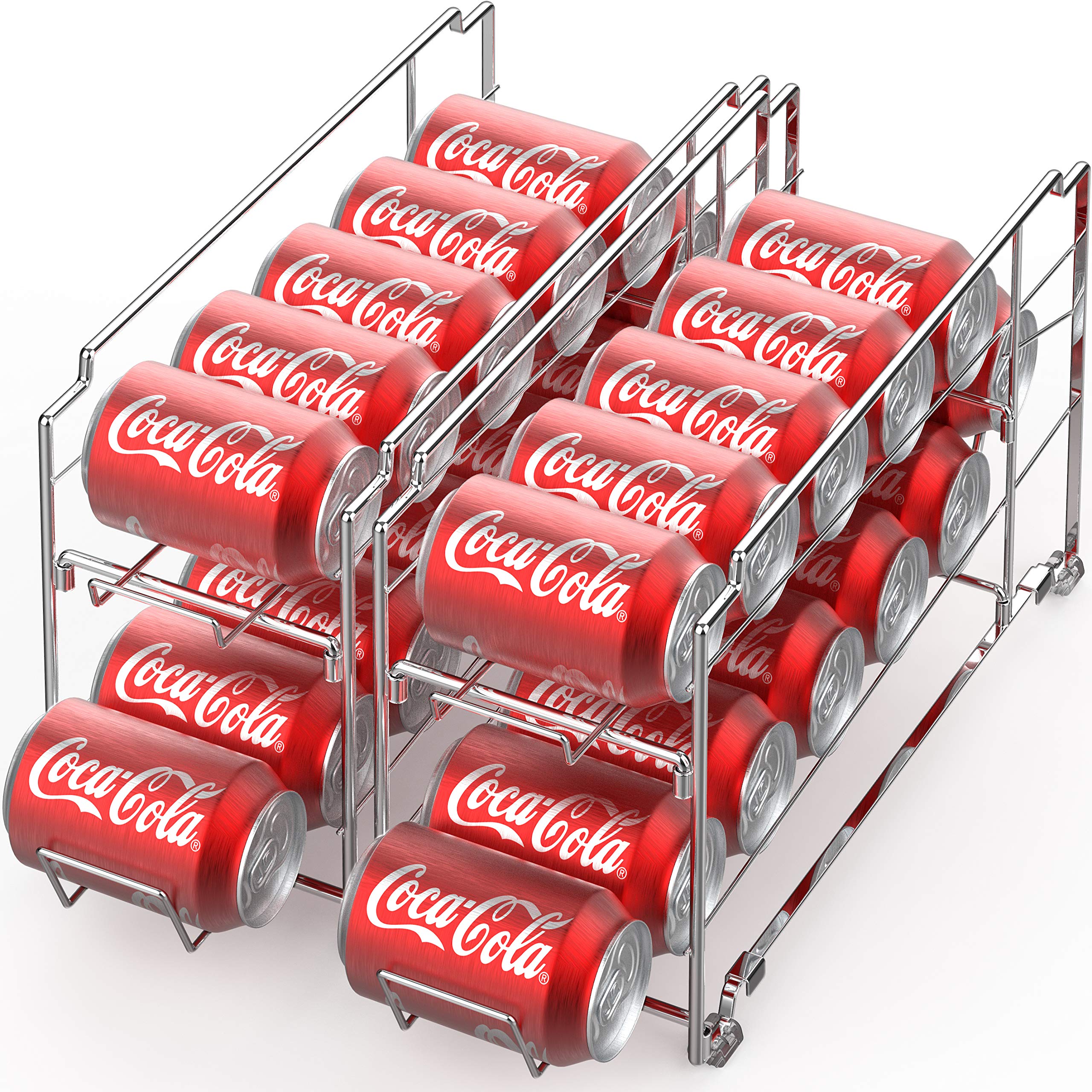 Simple Houseware stackable front-loading can dispenser rack in chrome keeps 12 oz cans neatly organized