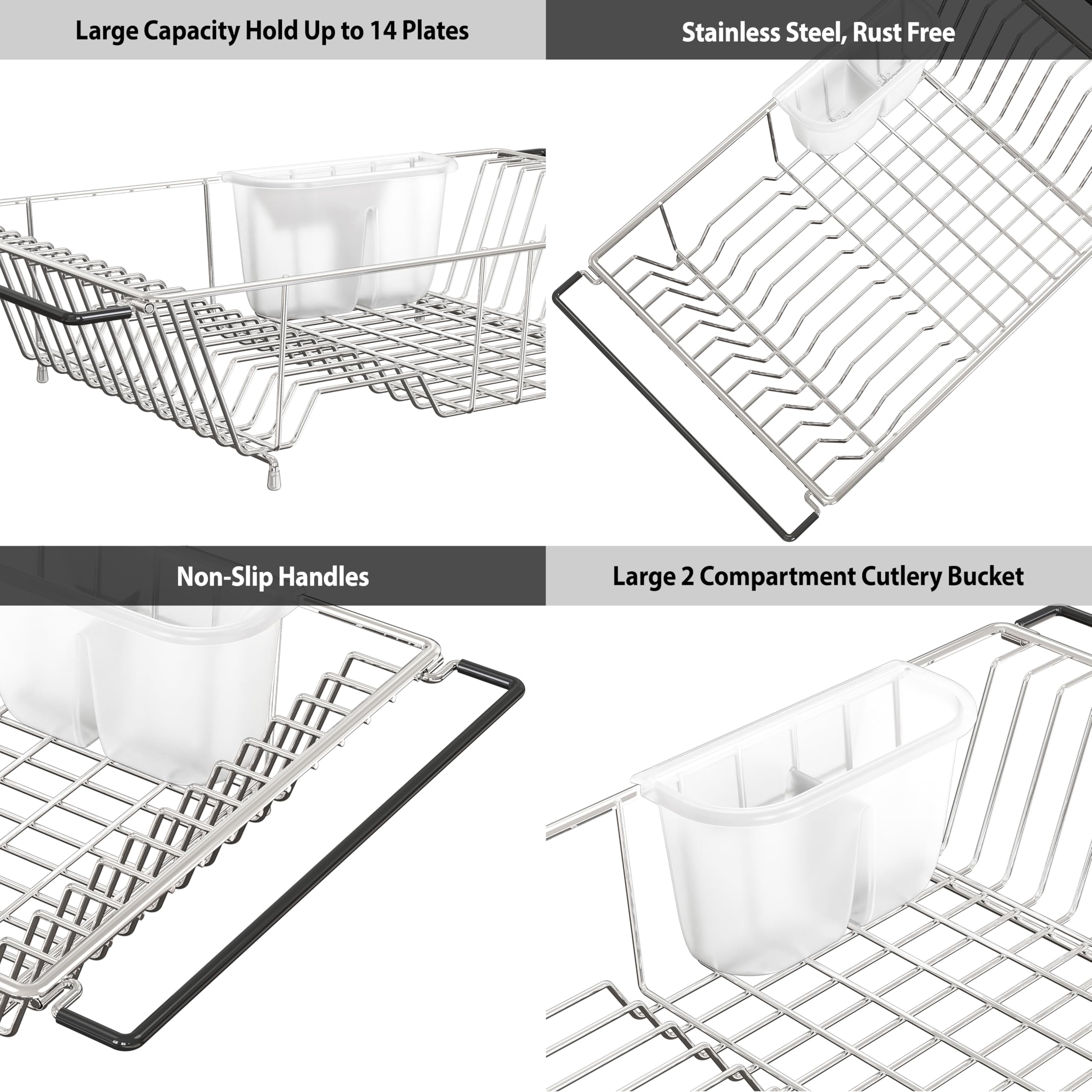 Simple Houseware stainless steel drying basket area for glasses, bowls, and plates.