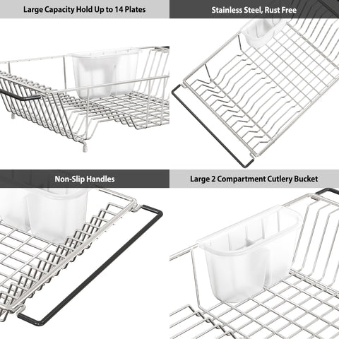 Simple Houseware stainless steel drying basket area for glasses, bowls, and plates.
