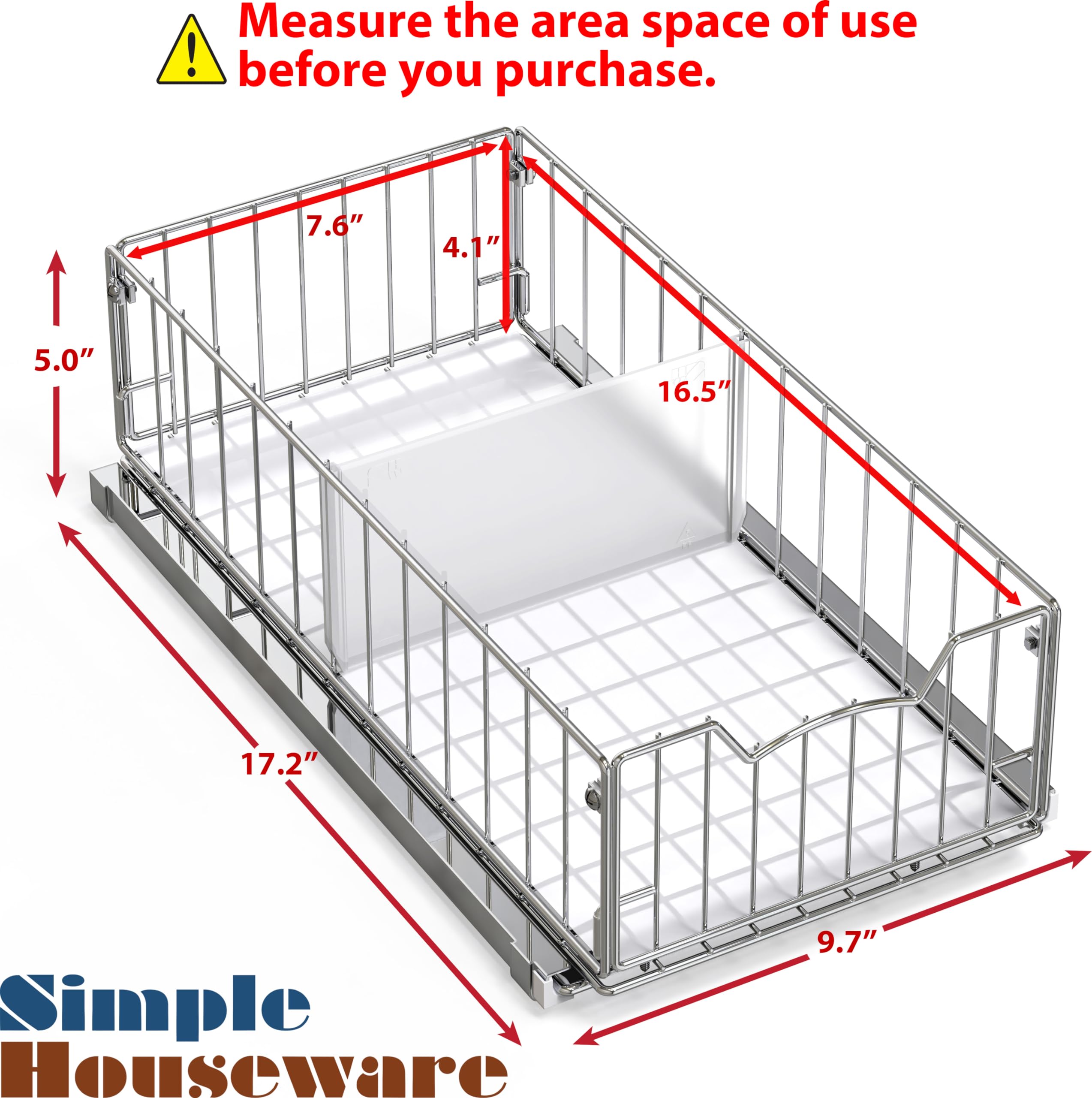 Simple Houseware under-sink organizer basket chrome keeps cleaning supplies neatly organized.
