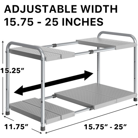 Simple Houseware under-sink rack shows four adjustable height levels for flexible storage.