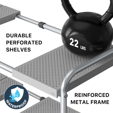 Simple Houseware under-sink rack anti-slip base keeps it steady on cabinet floors.
