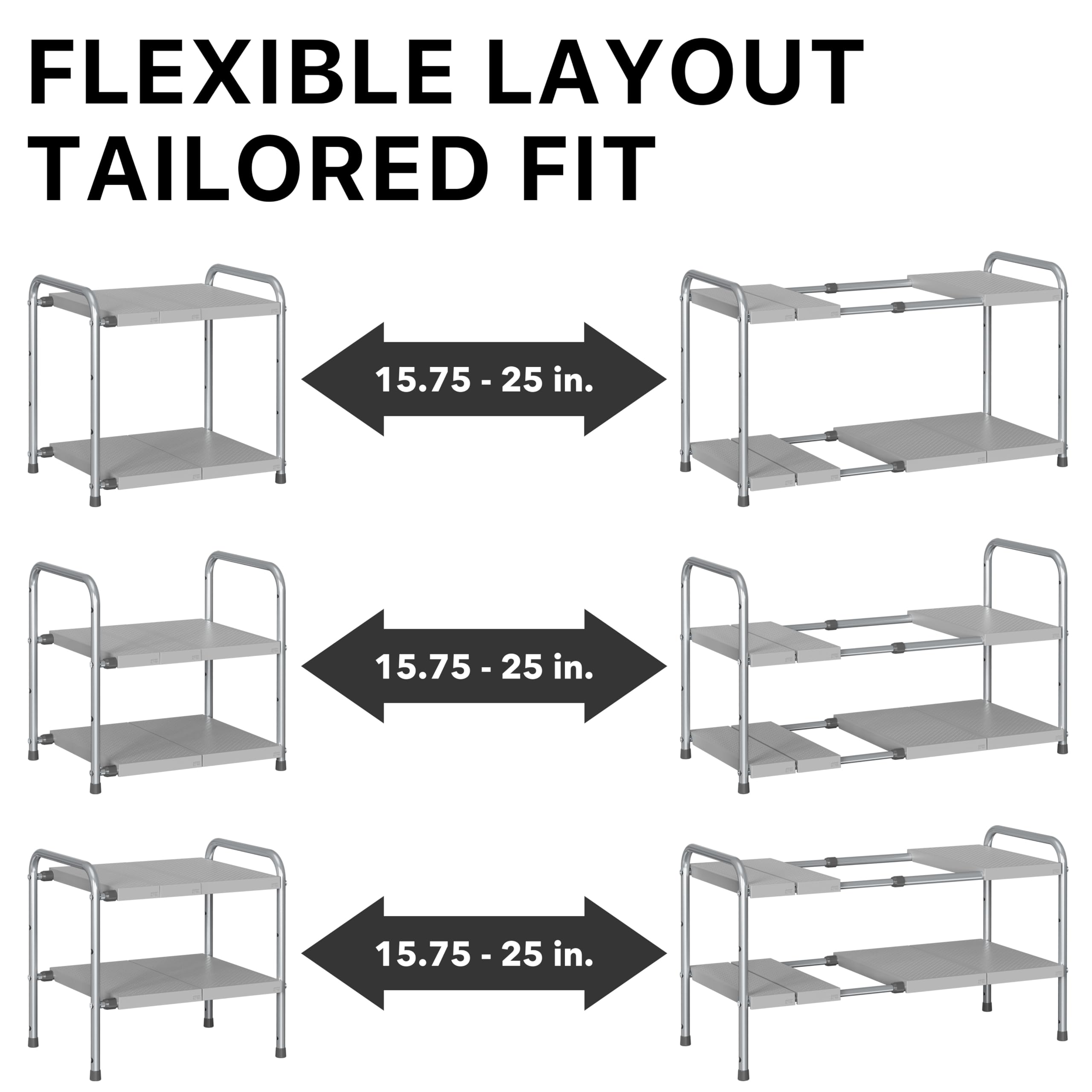 Simple Houseware under-sink rack reinforced metal frame for stable support.