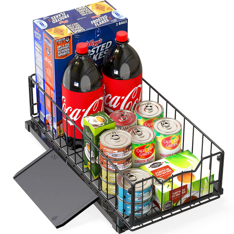 Simple Houseware under-sink storage solution maximizing vertical cabinet space.