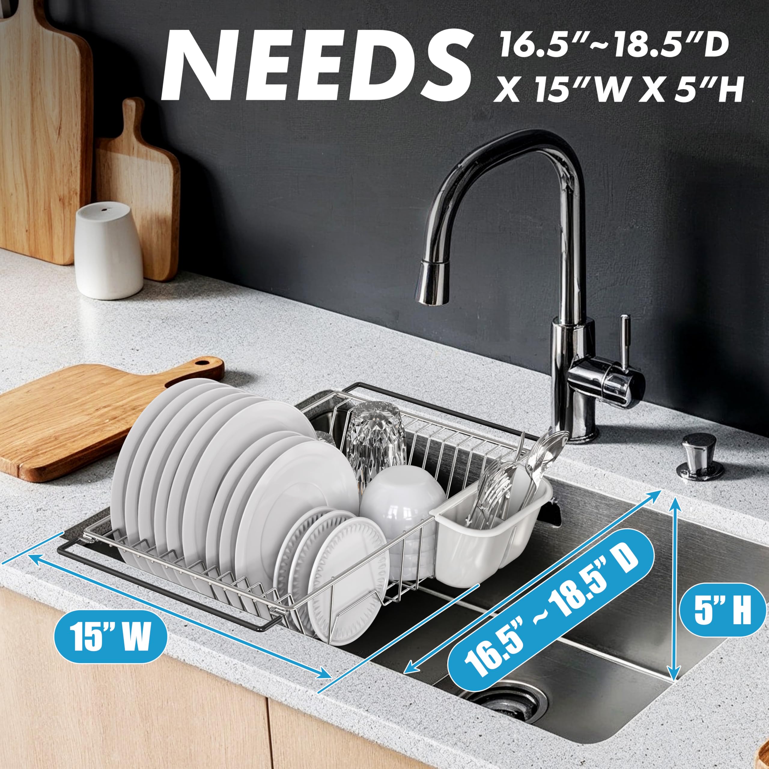 Simple Houseware utensil holder 2-compartment visible, keeps cutlery organized while drying.