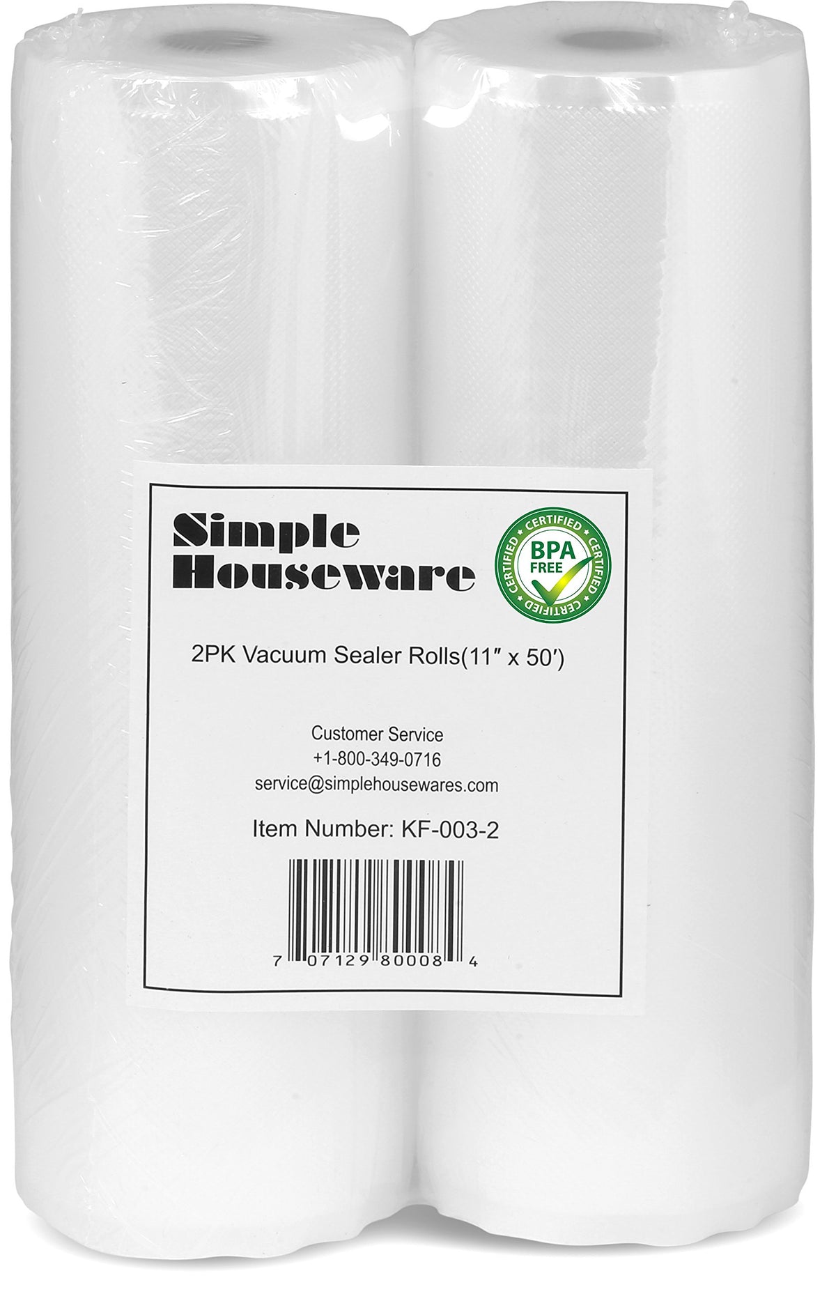 Simple Houseware vacuum sealer bags 11x50 packaged on shelf for easy storage.
