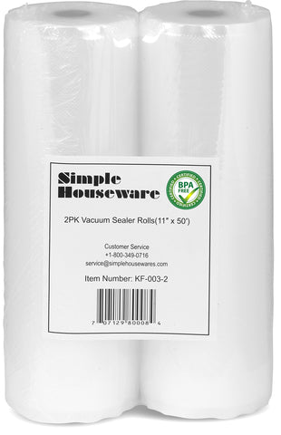 Simple Houseware vacuum sealer bags 11x50 packaged on shelf for easy storage.