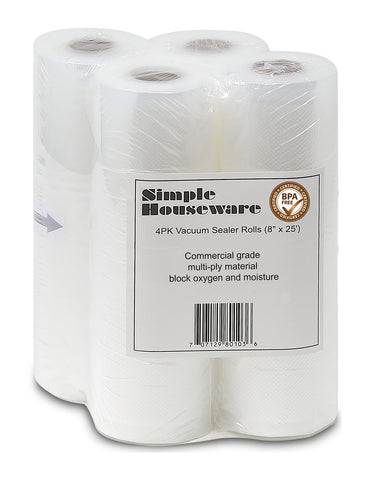 Simple Houseware vacuum sealer bags 8x25 roll, BPA-free for sous vide prep.