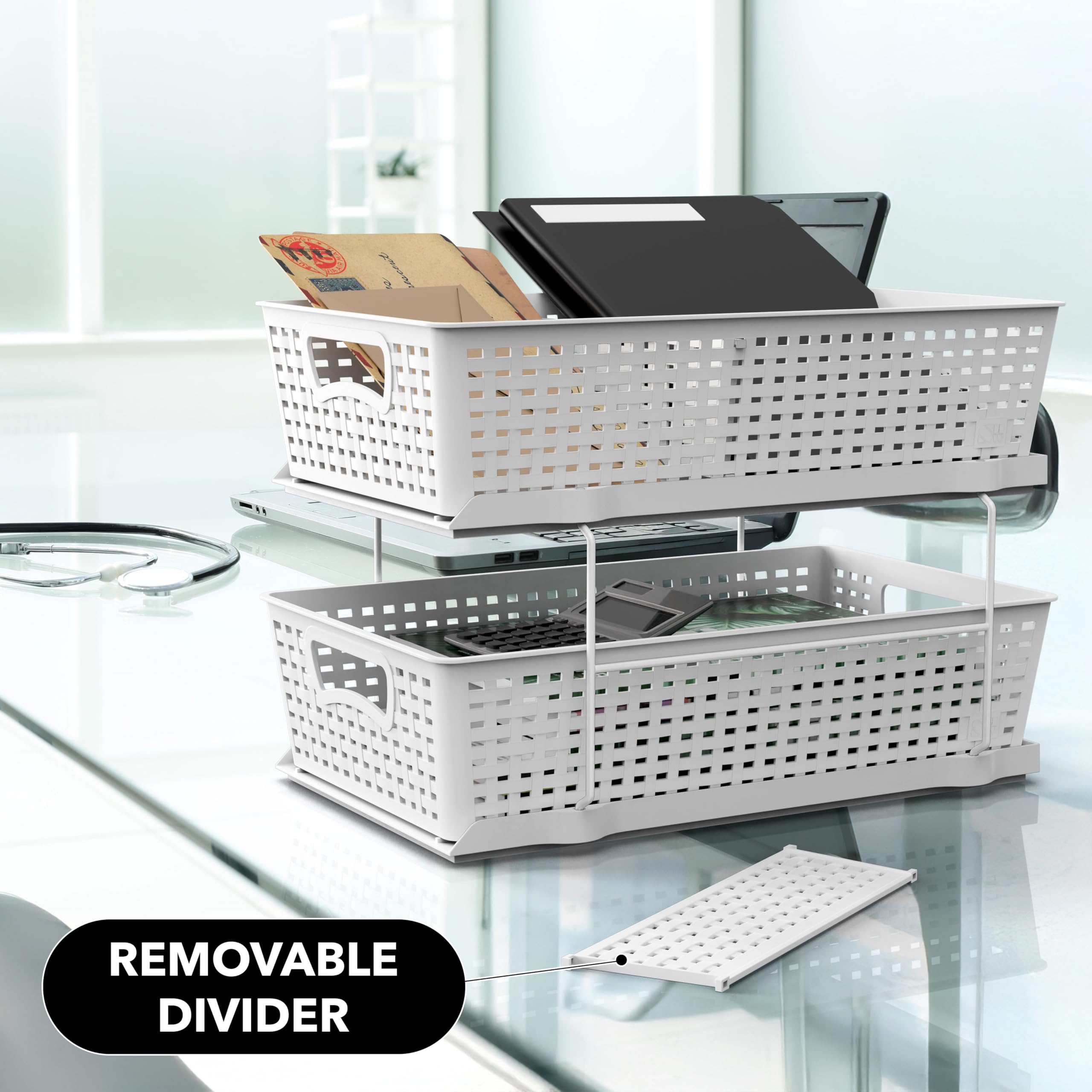 Simple Houseware white two-tier vanity organizer for tidy surfaces
