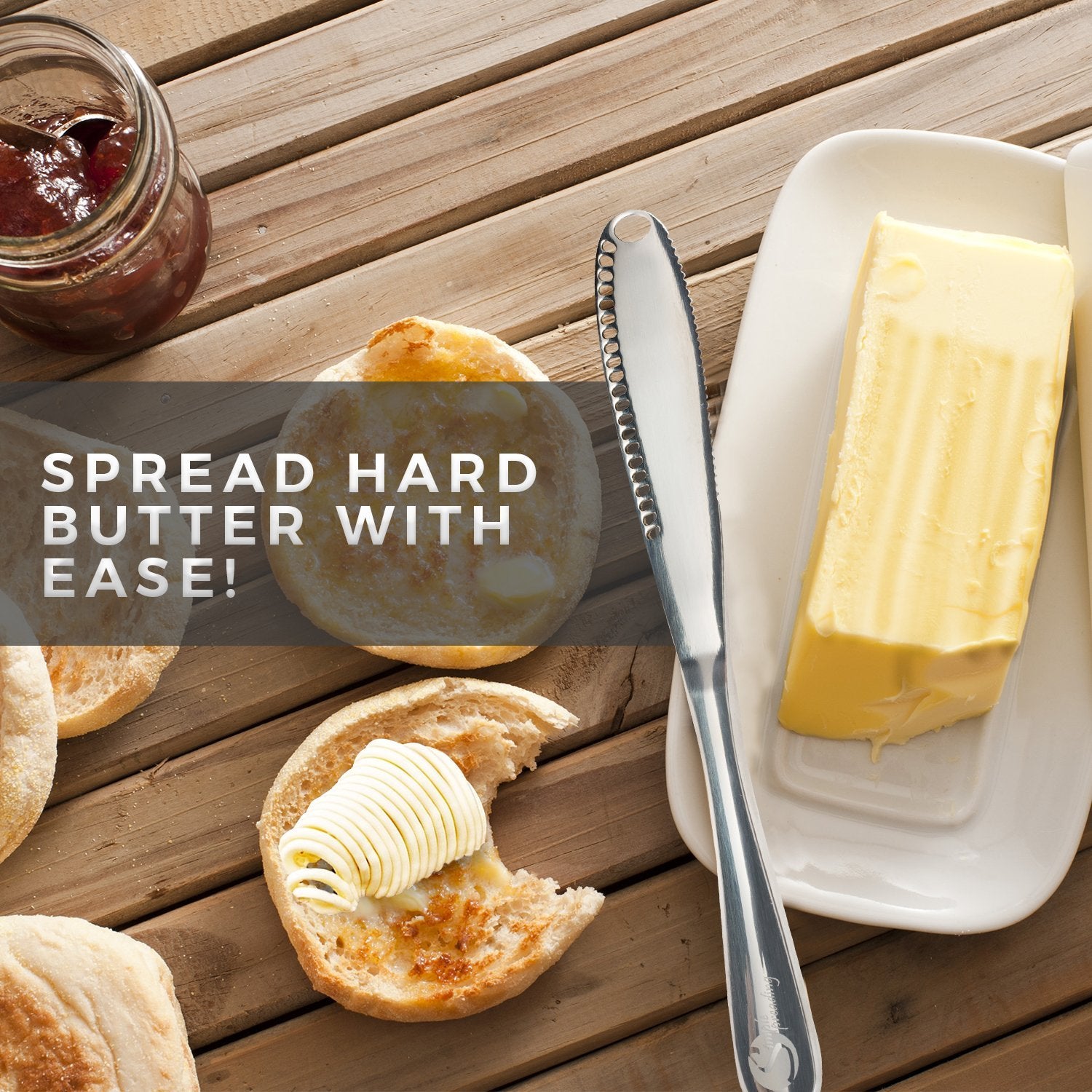 Simple preading butter spreader in action on bread edges.