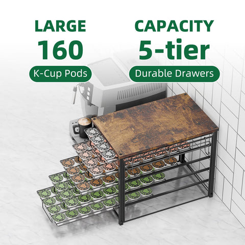 Can hold up to 160 K-Cups for organized brewing.