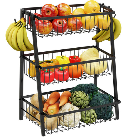 Simple Trending 3-Tier trapezoidal fruit basket provides clear countertop visibility for produce.