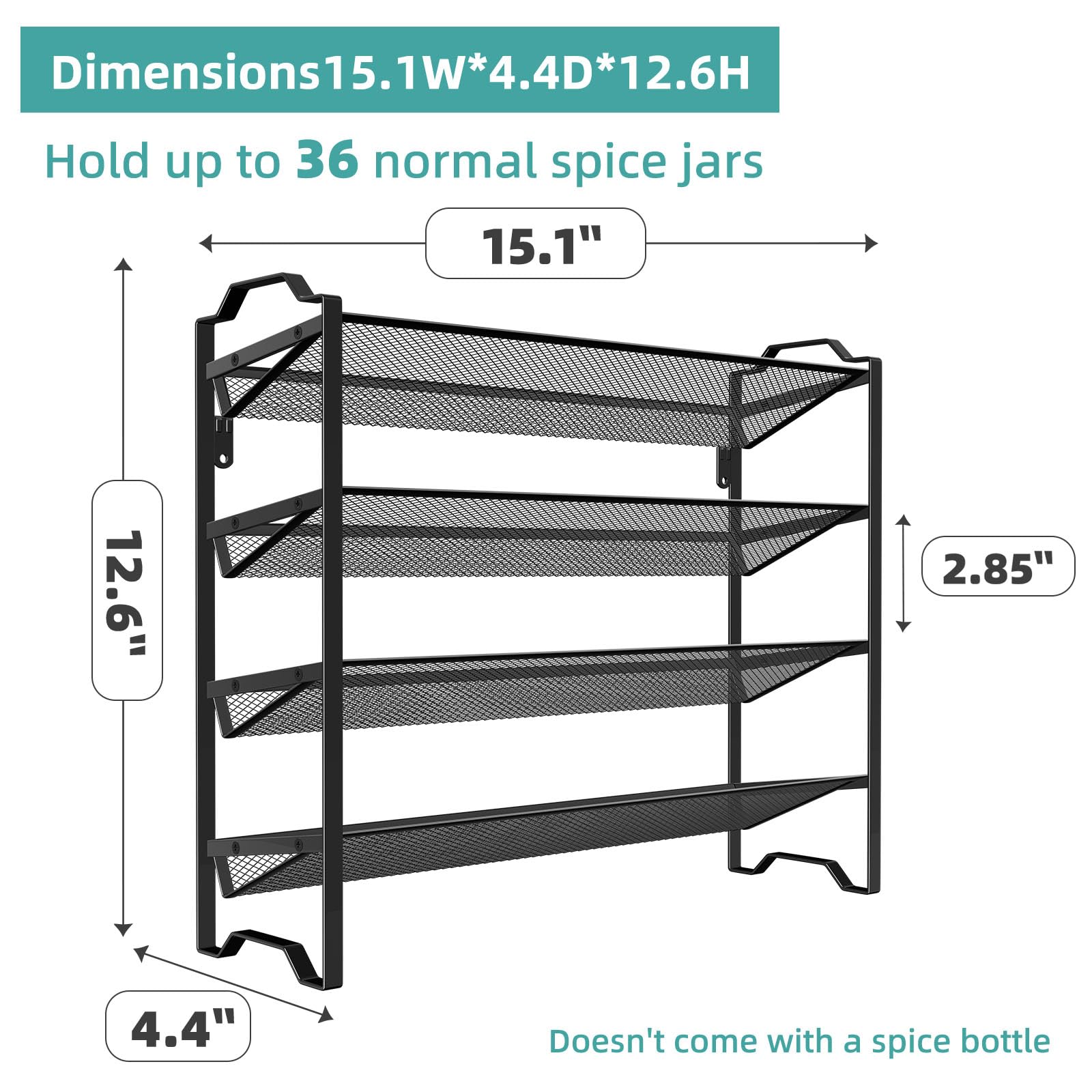 Simple Trending 4-Tier Spice Rack with grid shelf for stable jar storage.