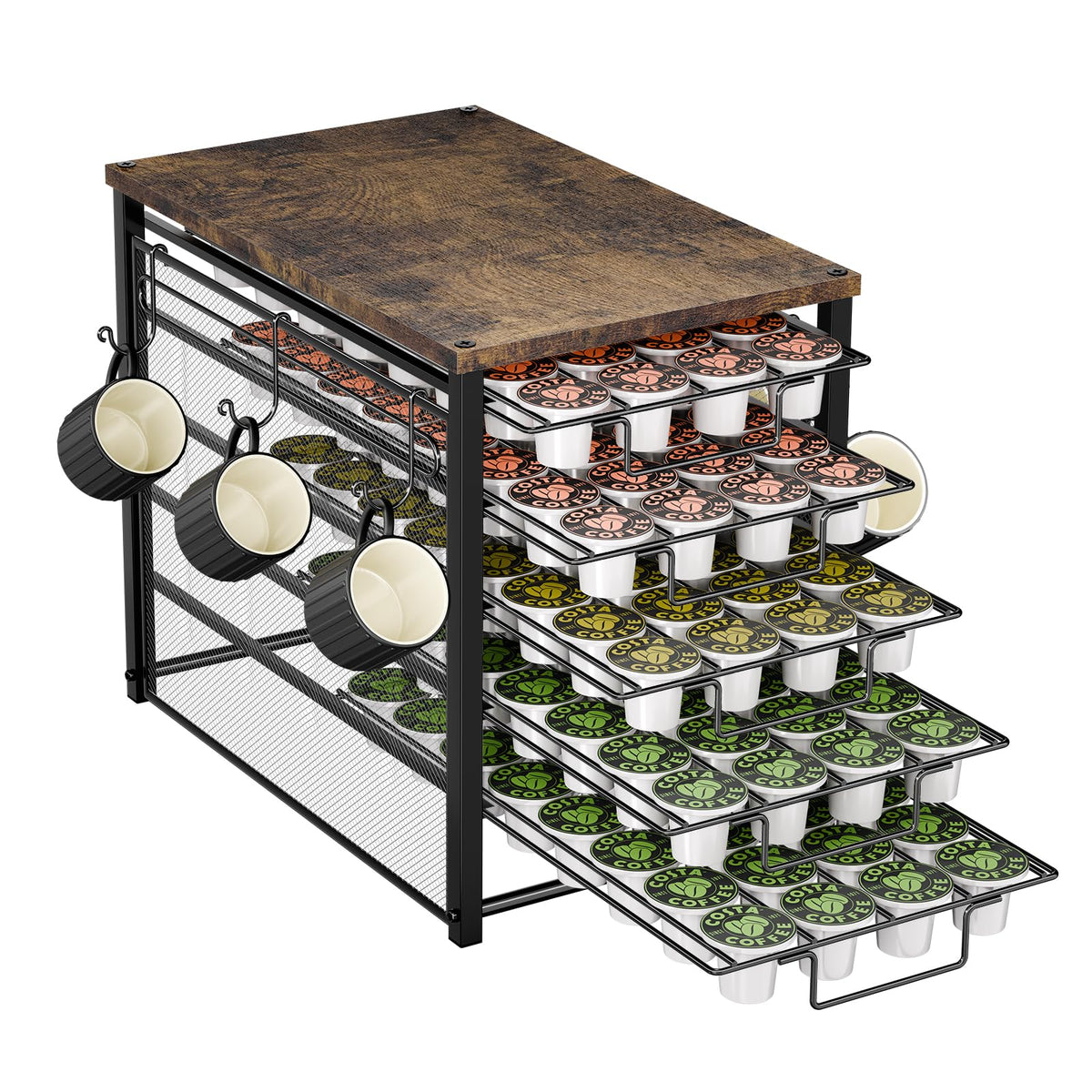 Simple Trending 5-tier pod holder drawer stores up to 160 K-Cups.